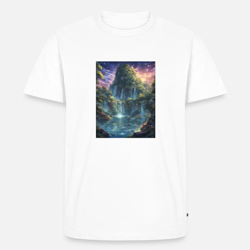 Wunderschöner Berg mit Wasserfall - Männer Premium Bio T-Shirt - Weiß
