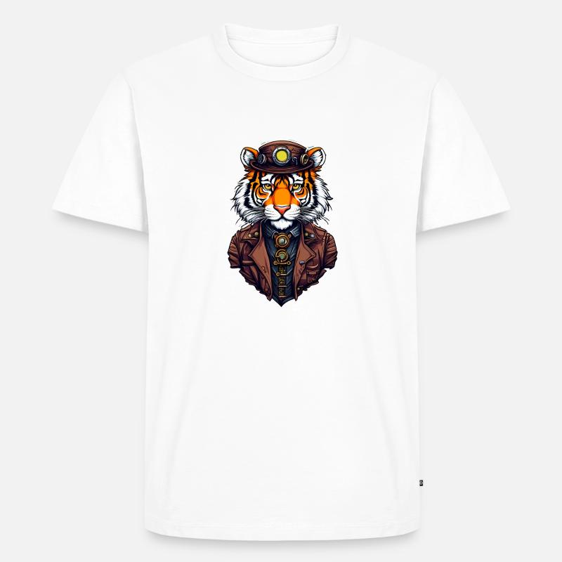 Steampunk Tiger - Männer Premium Bio T-Shirt - Weiß
