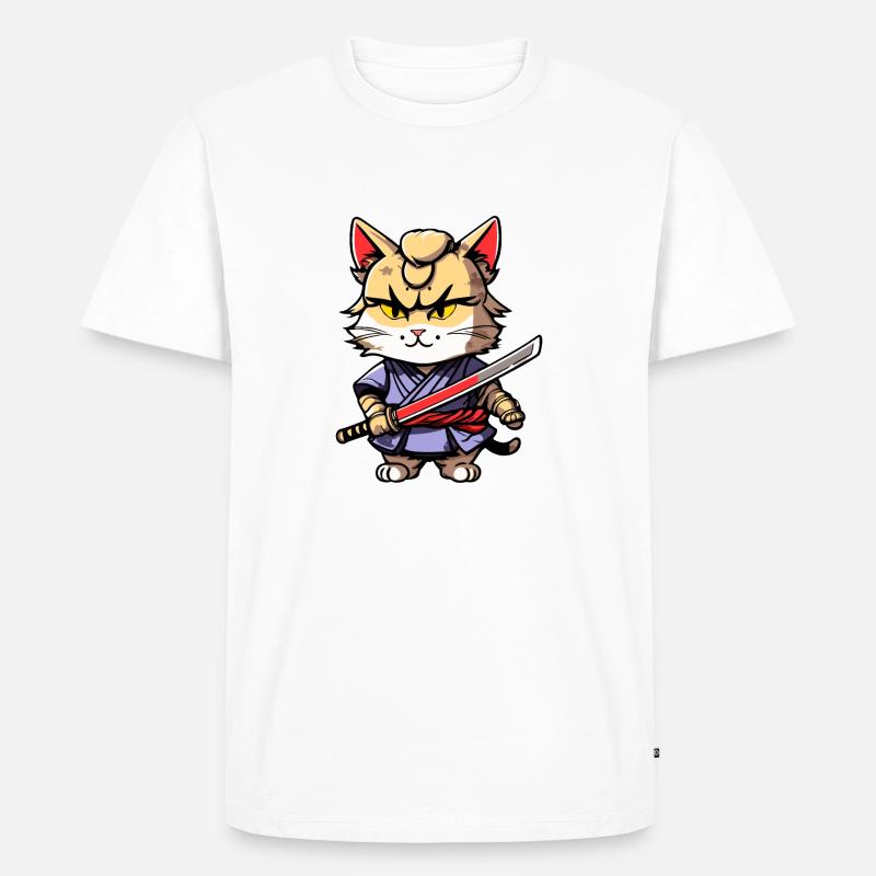 Samurai-Katze #31 - Männer Premium Bio T-Shirt - Weiß