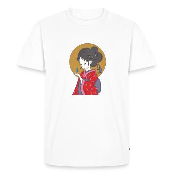 Geisha avec kimono rouge - T-shirt Premium bio Homme - blanc - Devant - Nico (187cm)