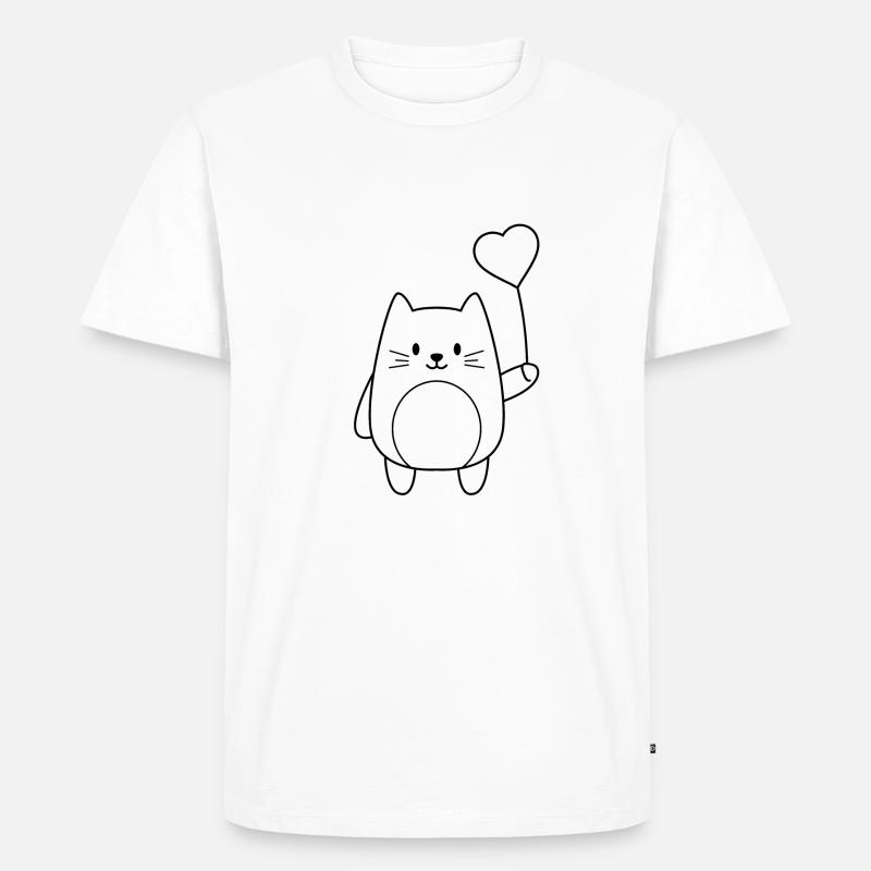 Katze mit Herzluftballon - Männer Premium Bio T-Shirt - Weiß