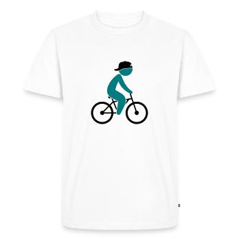 A cyclist rides on his bicycle - Men's Premium Organic T-Shirt - white - Front - Nico (187cm)