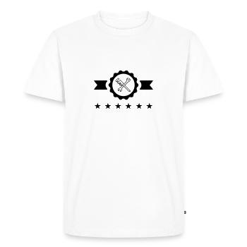 Plombier / Plomberie / Travail / Métier / Job - T-shirt Premium bio Homme - blanc - Devant - Nico (187cm)