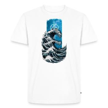 Ocean's Fury: Big Sea Wave Design - Men's Premium Organic T-Shirt - white - Front - Nico (187cm)