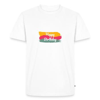 HAPPY BIRTHDAY. JOYEUX ANNIVERSAIRE. ANNIVERSAIRE. - T-shirt Premium bio Homme - blanc - Devant - Nico (187cm)