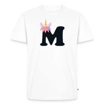 Licorne lettre arc-en-ciel Style « M » | Être unique - T-shirt Premium bio Homme - blanc - Devant - Nico (187cm)