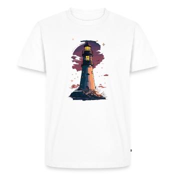 Phare nocturne étoilé au bord de mer - T-shirt Premium bio Homme - blanc - Devant - Nico (187cm)