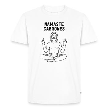 Namaste Cabrones Yoga Humor Saying - Men's Premium Organic T-Shirt - white - Front - Nico (187cm)
