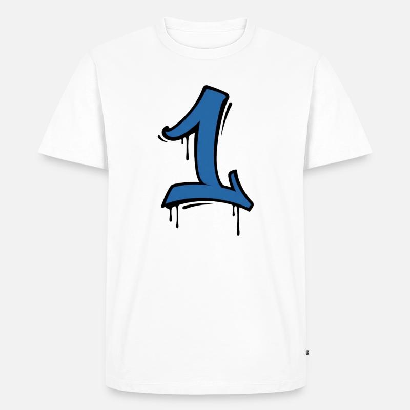 Graffiti Eins Neonblau - Männer Premium Bio T-Shirt - Weiß