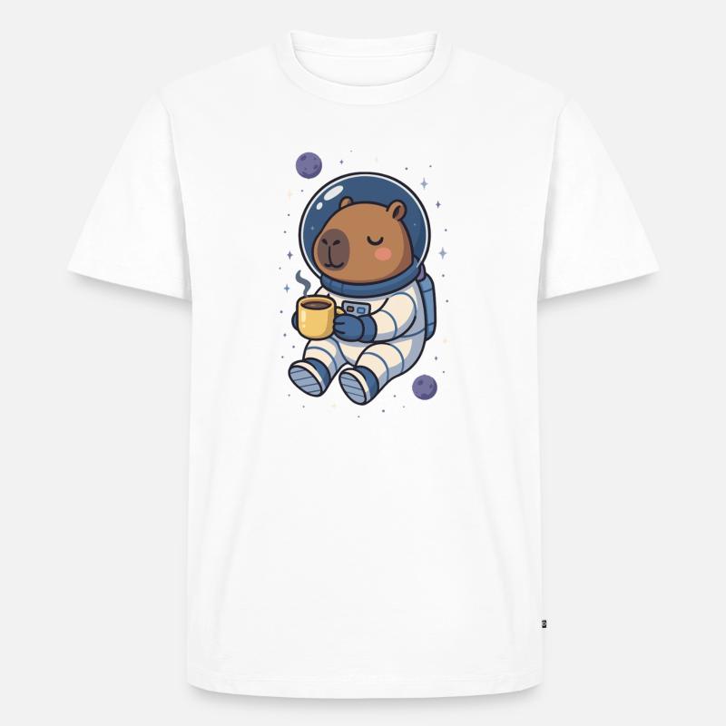 Capybara Astronaute – Café dans l’espace ☕🪐 - T-shirt Premium bio Homme - blanc