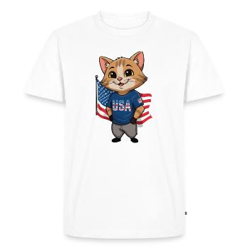 Chat de dessin animé patriotique avec drapeau américain - T-shirt Premium bio Homme - blanc - Devant - Nico (187cm)