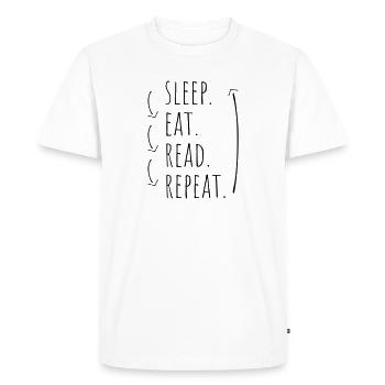 "Sleep. Eat. Read. Repeat." Arrows - Men's Premium Organic T-Shirt - white - Front - Nico (187cm)