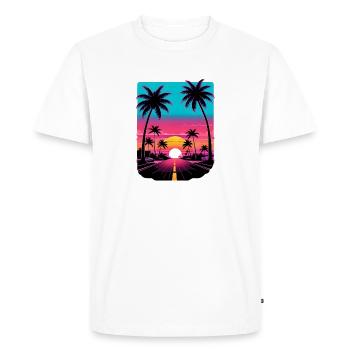 Route solitaire vers Miami Coucher de soleil Vaporwave Années 80 - T-shirt Premium bio Homme - blanc - Devant - Nico (187cm)