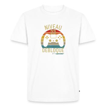 Niveau 23 Débloqué - T-shirt Premium bio Homme - blanc - Devant - Nico (187cm)