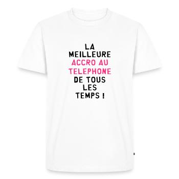 Accro au Téléphone / Smartphone / Geek / Geekette - T-shirt Premium bio Homme - blanc - Devant - Nico (187cm)
