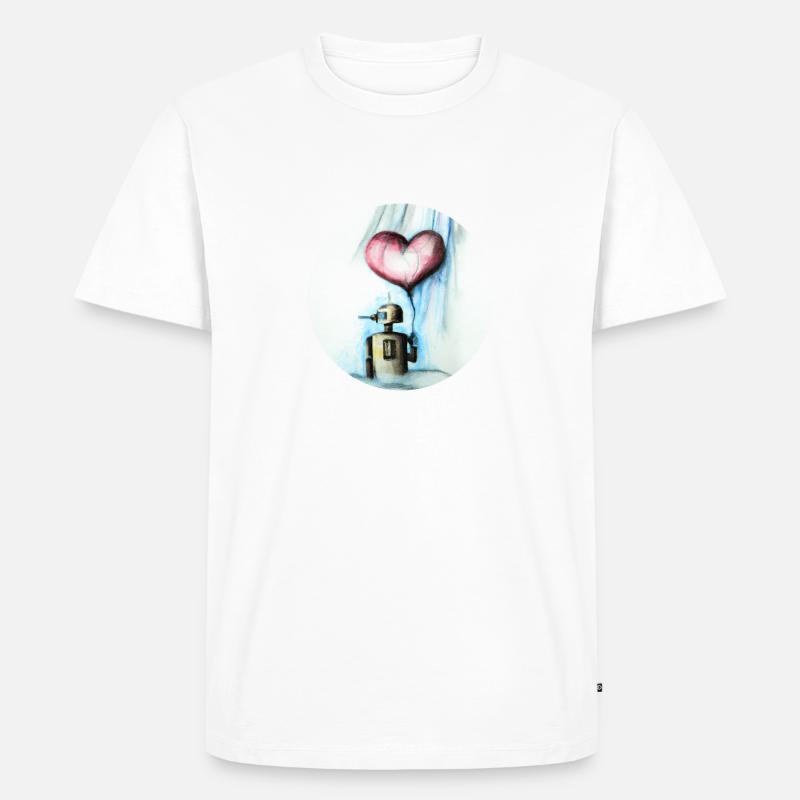 Roboter mit Herzluftballon - Männer Premium Bio T-Shirt - Weiß
