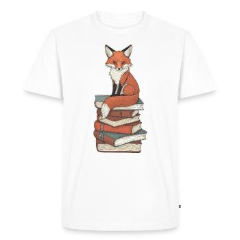 Renard sur pile de livres - T-shirt Premium bio Homme - blanc - Devant - Nico (187cm)