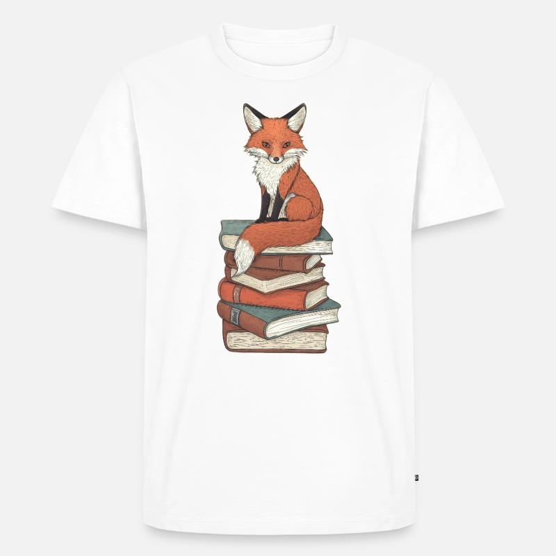 Fuchs auf Bücherstapel - Männer Premium Bio T-Shirt - Weiß