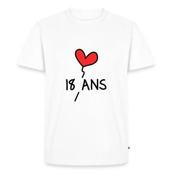 18 ANS. 18e ANNIVERSAIRE. ANNIVERSAIRE 18 ANS. 18 - T-shirt Premium bio Homme - blanc - Devant - Nico (187cm)