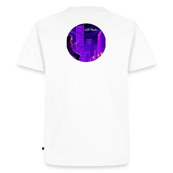 Lofi Vibe Girl in neon purple city - Men's Premium Organic T-Shirt - white - Back - Nico (187cm)