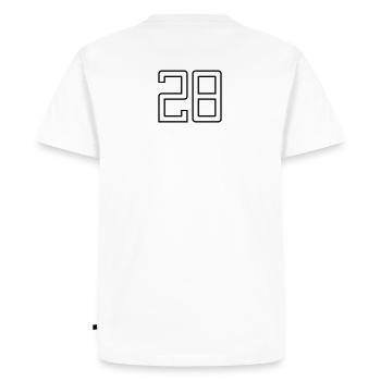 Numéro 28 (Style Université) - T-shirt Premium bio Homme - blanc - Dos - Nico (187cm)