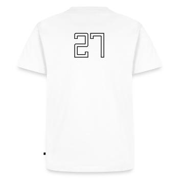 Numéro 27 (Style Université) - T-shirt Premium bio Homme - blanc - Dos - Nico (187cm)