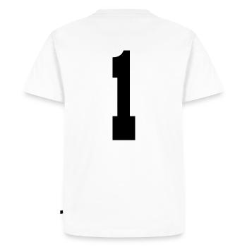 Fußballtrikot Nr. 1 (schwarz) - Männer Premium Bio T-Shirt - Weiß - Hinten - Nico (187cm)