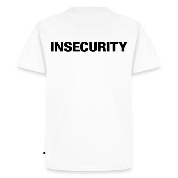 INSECURITY – Minimalist Uniform Style Statement - Men's Premium Organic T-Shirt - white - Back - Nico (187cm)