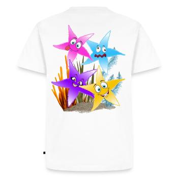 Quatuor d’étoiles de mer coloré sous l’eau - T-shirt Premium bio Homme - blanc - Dos - Nico (187cm)