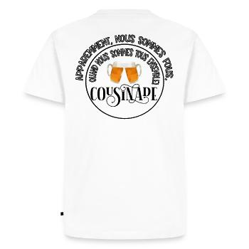 apparemment nous sommes cousinade a personnaliser - T-shirt Premium bio Homme - blanc - Dos - Nico (187cm)