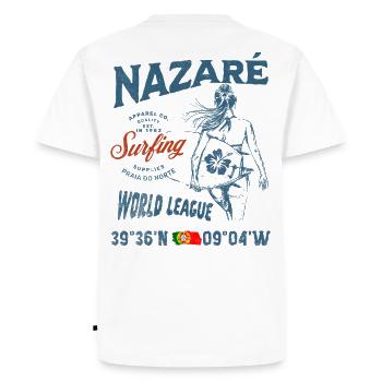 Nazaré Surfing Girl Nautical Print - T-shirt Premium bio Homme - blanc - Dos - Nico (187cm)