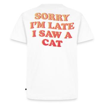 Désolé, je suis en retard - Déclaration amusante de chat - T-shirt Premium bio Homme - blanc - Dos - Nico (187cm)
