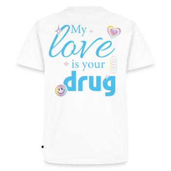 Mon amour est votre drogue - T-shirt Premium bio Homme - blanc - Dos - Nico (187cm)