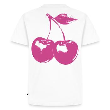 Motif cerisier rétro – look rockabilly rose - T-shirt Premium bio Homme - blanc - Dos - Nico (187cm)
