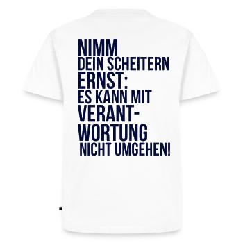 À propos de la folie : Prenez votre échec au sérieux - T-shirt Premium bio Homme - blanc - Dos - Nico (187cm)