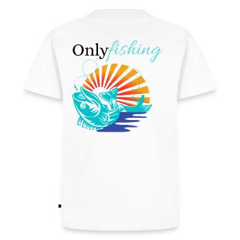 Sunrise Teal Fish at Dawn - Men's Premium Organic T-Shirt - white - Back - Nico (187cm)
