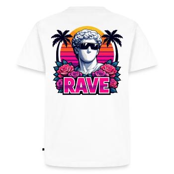 Statue rétro RAVE Coucher de soleil pour le festival et la fête - T-shirt Premium bio Homme - blanc - Dos - Nico (187cm)