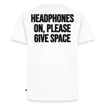 Headphones on, please give me space, back, white