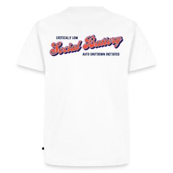 Battery level: Social empty – autoshutdown activated - Men's Premium Organic T-Shirt - white - Back - Nico (187cm)