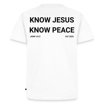 Know Jesus know peace - Men's Premium Organic T-Shirt - white - Back - Nico (187cm)