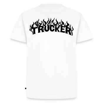 Trucker Lettering Flames - Color Changeable - Men's Premium Organic T-Shirt - white - Back - Nico (187cm)