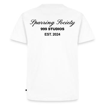Sparring society Imprimé blanc - T-shirt Premium bio Homme - blanc - Dos - Nico (187cm)