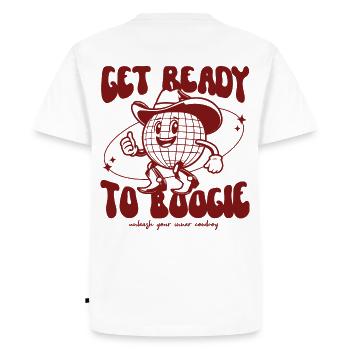 Préparez-vous à danser | Chapeau de cowboy boule disco drôle - T-shirt Premium bio Homme - blanc - Dos - Nico (187cm)
