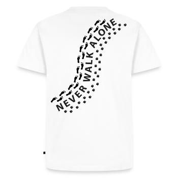 Alpaka Lama Huf Spur Fußabdruck Never walk alone - Männer Premium Bio T-Shirt - Weiß - Hinten - Nico (187cm)