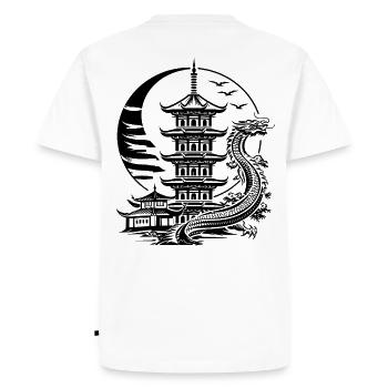 Asian Pagoda with Dragon Long - Men's Premium Organic T-Shirt - white - Back - Nico (187cm)