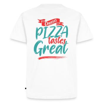 Cheesy Pizza Tastes Great - Men's Premium Organic T-Shirt - white - Back - Nico (187cm)