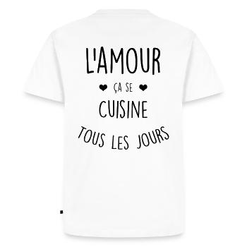 L amour ca se cuisine tous les jours - T-shirt Premium bio Homme - blanc - Dos - Nico (187cm)