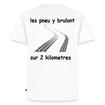 les pneu y brulont sur 2 kilometres - T-shirt Premium bio Homme - blanc - Dos - Nico (187cm)