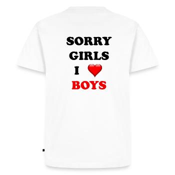 JEUX DÉSOLÉS J'AIME LES GARÇONS <3 - T-shirt Premium bio Homme - blanc - Dos - Nico (187cm)