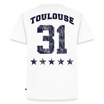 Toulouse 31, 5 étoiles Vintage. - T-shirt Premium bio Homme - blanc - Dos - Nico (187cm)
